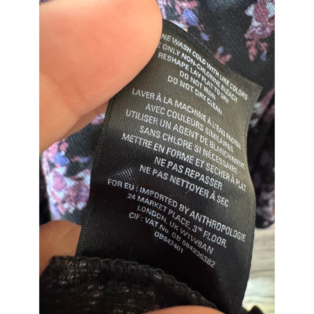 Anthropologie Deletta Caitha Top Black Purple Floral Off Shoulder Blouse S Small - Picture 5 of 6